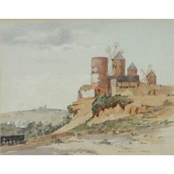 Kenneth Holmes, watercolour of windmills in…