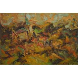 John Carpenter, oil on canvas, village chur…