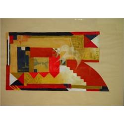 Two unsigned abstract collages, 67cm x 39cm…