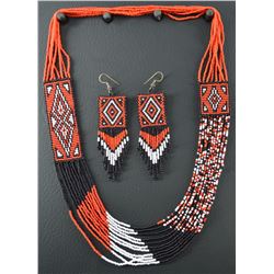 UTE BEADED NECKLACE AND EARRINGS