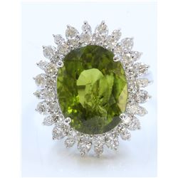 14K WHITE GOLD RING 5.57GRAM DIAMOND 1.49CT GREEN TOURMALINE OVAL 9.04CT