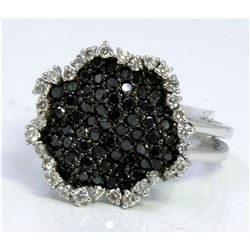 14K WHITE GOLD RING 5.00GRAM WHITE DIAMOND 0.28CT BLACK DIAMOND 0.83CT