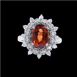 4.25CT NATURAL MALAYA GARNET 14K White GOLD RING