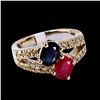 Image 1 : 1.19CT NATURAL BLUE SAPPHIRE AND RUBY 14K WHITE GOLD RING