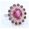 Image 2 : 14K WHITE GOLD RING 8.1GRAM DIAMOND 0.59CT RUBY 1.14CT ROUND PINK TOURMALINE 3.10CT