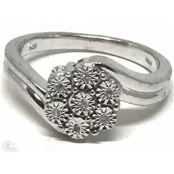 #32-STERLING SILVER 7 DIAMOND FLOWER RING