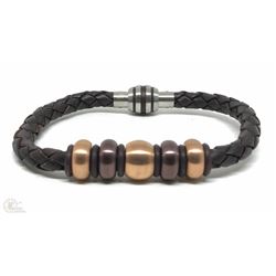 #42-STAINLESS STEEL BROWN LEATHER BRACELET