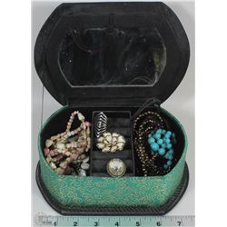 GREEN AND BLACK JEWELRY BOX FILLED WITH FASHION