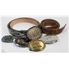 Image 2 : LOT OF 4 BELT BUCKLES & 2 TOOLED BELTS