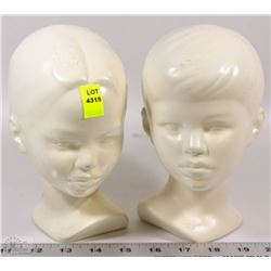 PAIR OF CERAMIC BROTHER & SISTER 8" BUSTS