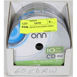 60 CDRW BULK PACK MEDIA DISKS