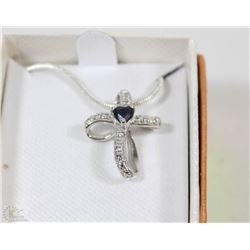 STERLING SILVER CROSS WITH BLACK ONYX, CZ STONES