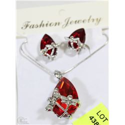 RED AUSTRIAN CRYSTAL NECKLACE AND EARRING SET