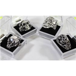 LOT OF 4 MENS SKULL FASHION RINGS ALL SIZE 10