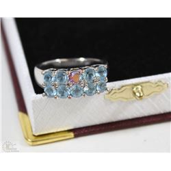 STERLING SILVER FASHION RING WITH BLUE CZ STONES