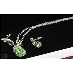 FASHION NECKLACE & EARRING SET - GREEN GEMS