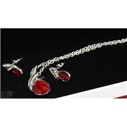 FASHION NECKLACE & EARRING SET - RED GEMS