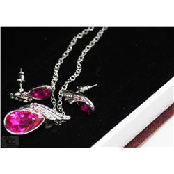 FASHION NECKLACE & EARRING SET - PINK GEMS