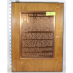 HIPPOCRATIC OATH PLAQUE COPPER WITH WOOD FRAME