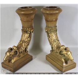 GOLD TONE BIG HORN PILLAR CANDLE HOLDERS