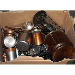 BOX WITH BRASS AND METAL WARE