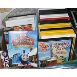 FLAT OF ASSORTED KIDS DVDS, AND A NEW PUZZLE
