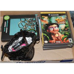 FLAT WITH GUESS BAG & CONTENTS, 3 GAME CUBE GAMES