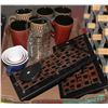Image 1 : BOX WITH 6 MUGS, MEASURING CUPS , CANDLE HOLDERS