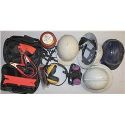 BOX OF HARDHATS, SAFETY KIT(INCOMPLETE), WHIZZ KIT