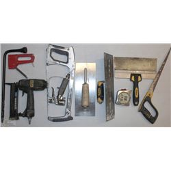 BOX OF ASSORTED HAND TOOLS AND AIR TOOLS