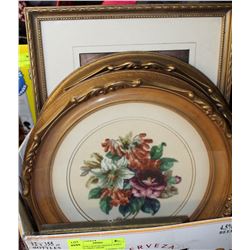 BOX WITH 2 ROUND NEEDLE POINT FRAMES, PRINT FROM