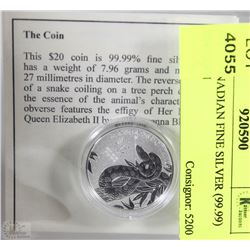 2013 CANADIAN FINE SILVER (99.99) $20 COIN