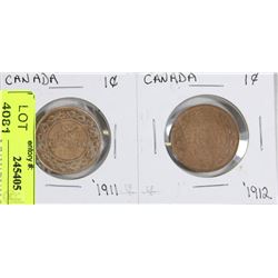 1911 & 1912 CANADIAN ONE CENT COINS