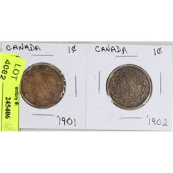 1901 & 1902 CANADIAN ONE CENT COINS