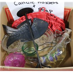 BOX OF CANDLE HOLDERS