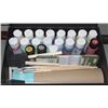 Image 1 : BOX WITH ASSORTED PAINTING SUPPLIES,ACRYLIC PAINTS