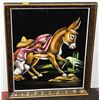 Image 1 : FRAMED VELVET DONKEY PAINTING - 19"X16"