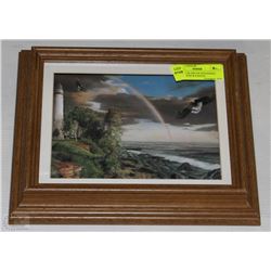 FRAMED 3D ART OF OCEANSIDE, LIGHTHOUSE & EAGLES