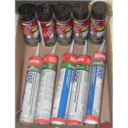 BOX OF MULTIPURPOSE ADHESIVE CANS AND ALL SEASON