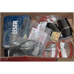 BOX OF ASSORTED HARDWARE, FASTENERS, AND MORE!