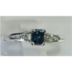 #3-14KT WHITE GOLD BLUE DIAMOND RING SIZE 5.5