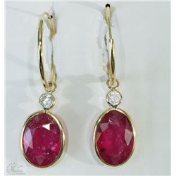 #4-14KT YELLOW GOLD RUBY &SAPPHIRE HOOP EARRINGS