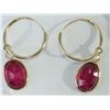 Image 2 : #4-14KT YELLOW GOLD RUBY &SAPPHIRE HOOP EARRINGS