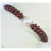 Image 1 : #7-STERLING SILVER GARNET & PEARL BRACELET