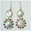 Image 1 : #10-SILVER & GOLD PLATED GARNET&PEARL EARRINGS