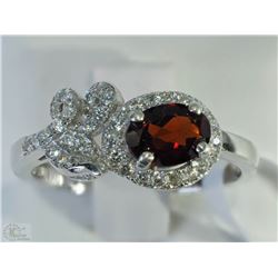 #23-STERLING SILVER GARNET & CZ RING SIZE 7