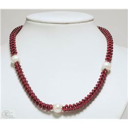 #24-NATURAL GARNET & PEARL NECKLACE
