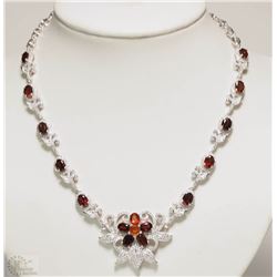 #28-STERLING SILVER GARNET NECKLACE