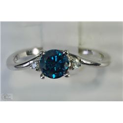 #37-14KT WHITE GOLD BLUE DIAMOND RING SIZE 6.25
