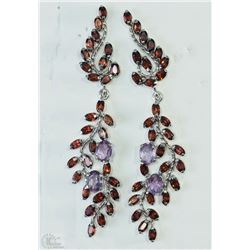 #42-STERLING SILVER GARNET & AMETHYST EARRINGS